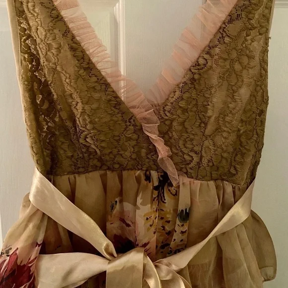 Romantic Tan Floral Ruffle Dress - Picture 7 of 12